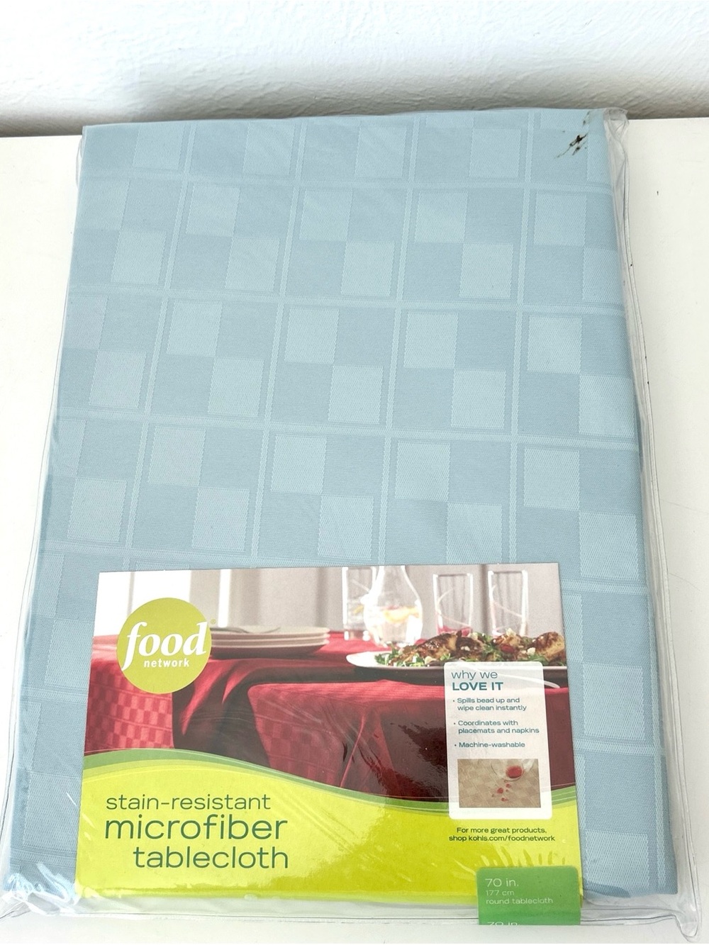 NEW- Teal Food Network Microfiber Floral Tablecloth 70” Round, square pattern